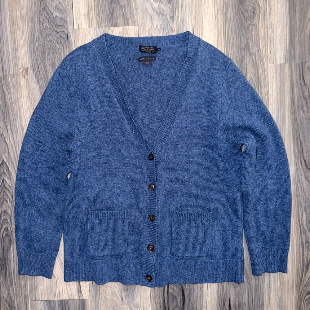 Pendleton 100% Washable Wool Cardigan Sweater Blue Heather Women's XL buttons